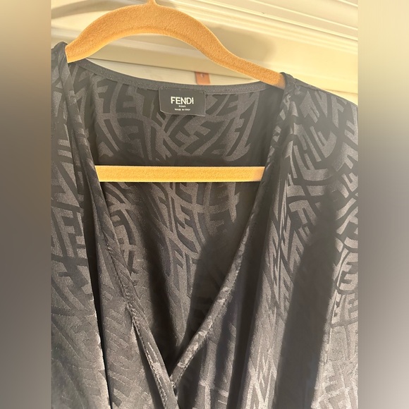 FENDI LOGO FF WRAP LOOK BELTED DRESS BLACK SIZE M or L. HIGH LOW NEVER WORN - Picture 12 of 16